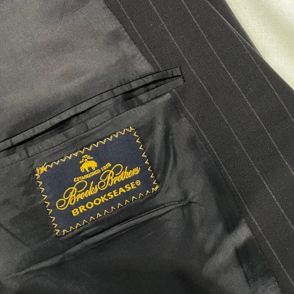 Brooks Brothers Brooksease Wool Blazer 43L Mens Black Pinstripe‎ Suit Jacket